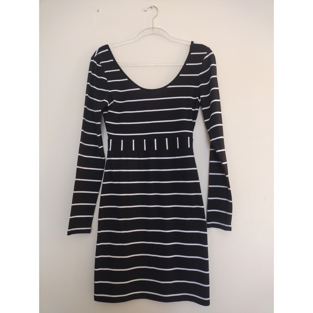 Charlotte Russo Dress Woman Medium Black White Stripes Bodycon Long Sleeves - Picture 2 of 11
